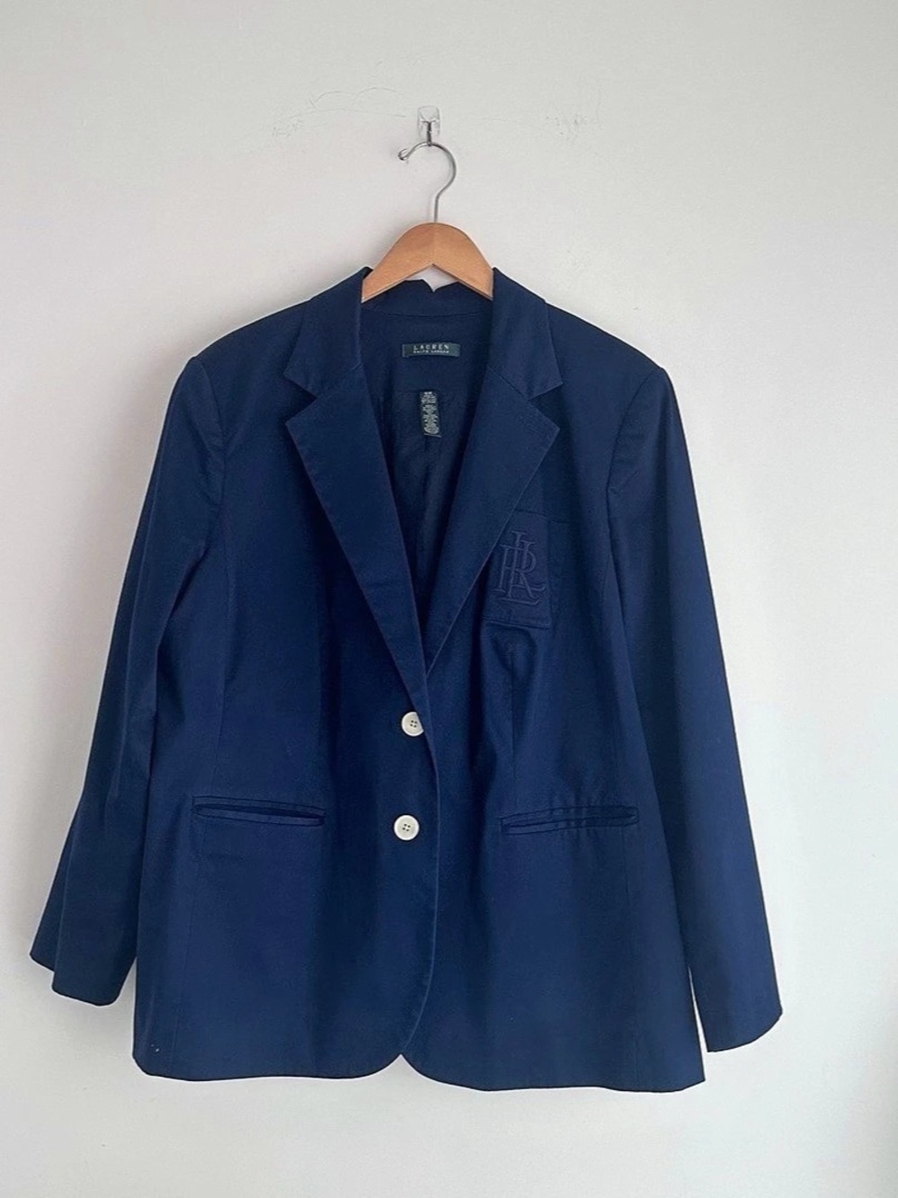 Lauren Ralph Lauren Bullion Patch Cotton Blend Blazer Blue 18W